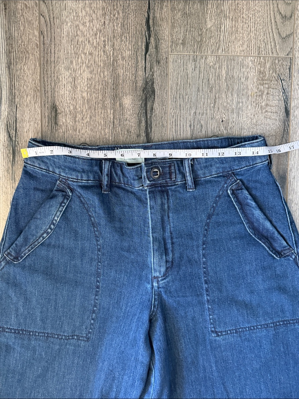 Pilcro Wide-Leg Flare Jeans in Dark Blue Denim - Picture 3 of 15